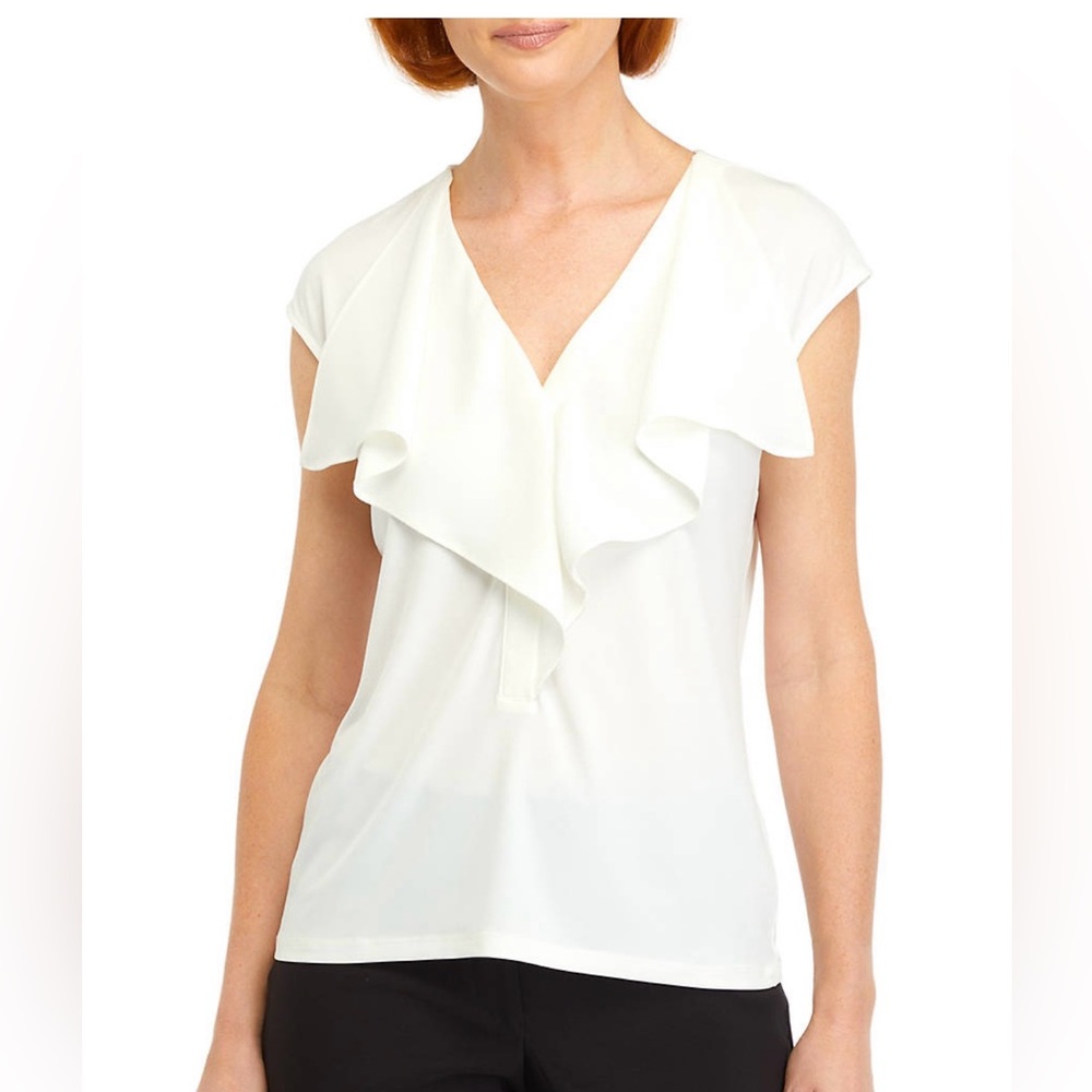 Kasper Off White Ruffle Sleeveless Blouse